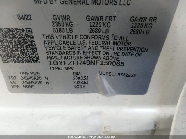2022 Cadillac XT4, VIN: 1GYFZFR49NF150065
