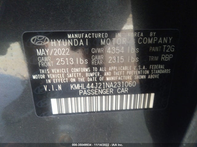 2022 Hyundai Sonata, VIN: KMHL44J21NA231060