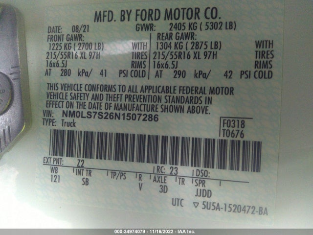 2022 Ford Transit Connect, VIN: NM0LS7S26N1507286