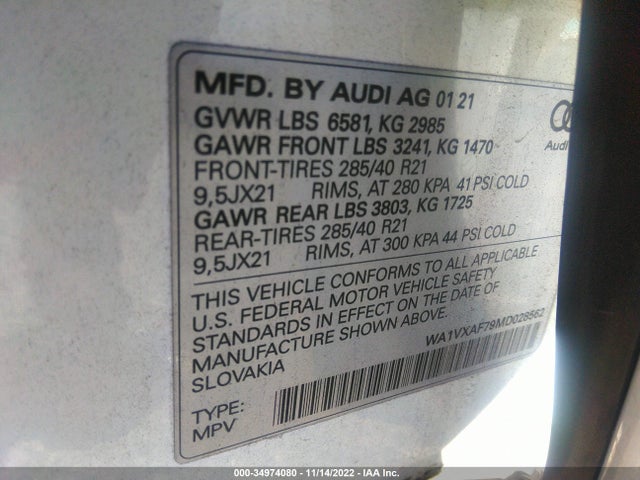 2021 Audi Q7, VIN: WA1VXAF79MD028562