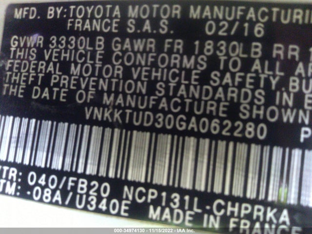 2016 Toyota Yaris, VIN: VNKKTUD30GA062280