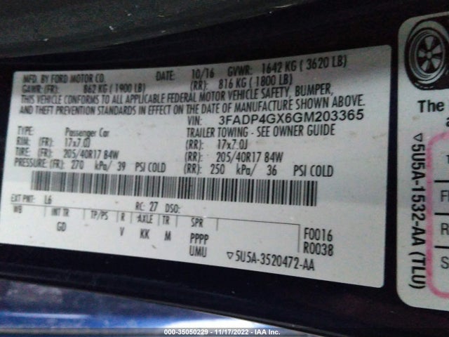 2016 FORD FIESTA ST VIN: 3FADP4GX6GM203365