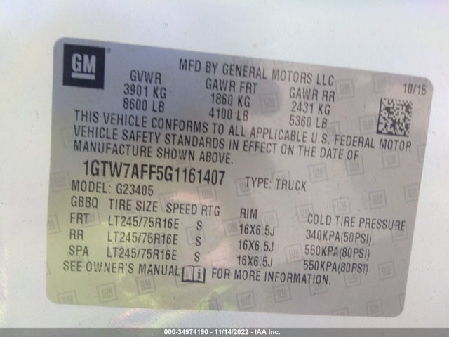 GMC SAVANA CARGO VAN 2016 1GTW7AFF5G1161407 Image 9