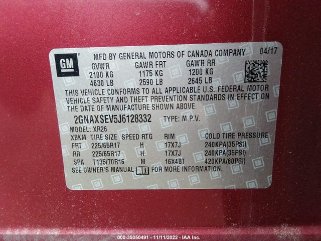 Chevrolet EQUINOX LT 2018 2GNAXSEV5J6128332 Image 9