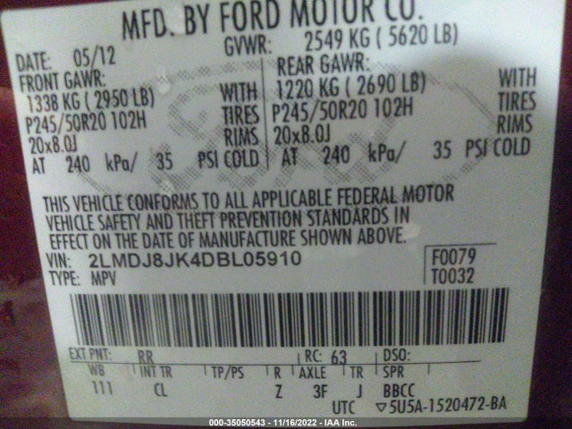 Lincoln MKX 2013 2LMDJ8JK4DBL05910 Image 10