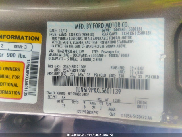 2020 Lincoln Continental, VIN: 1LN6L9PKXL5601139
