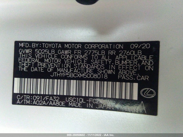 2021 Lexus RC, VIN: JTHYP5BCXM5008018