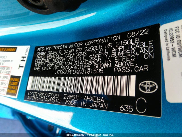 2022 Toyota Prius, VIN: JTDKAMFU4N3181505