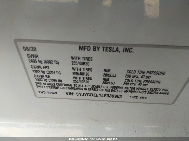 Tesla Model Y Long Range 2020 5YJYGDEE1LF030902 Image 9
