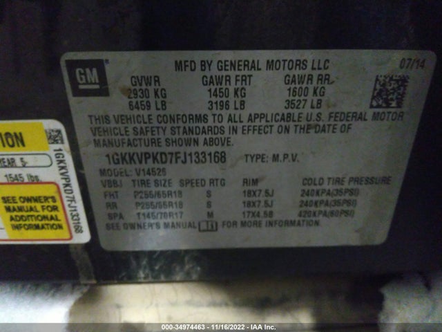 GMC ACADIA SLE 2015 1GKKVPKD7FJ133168 Image 10