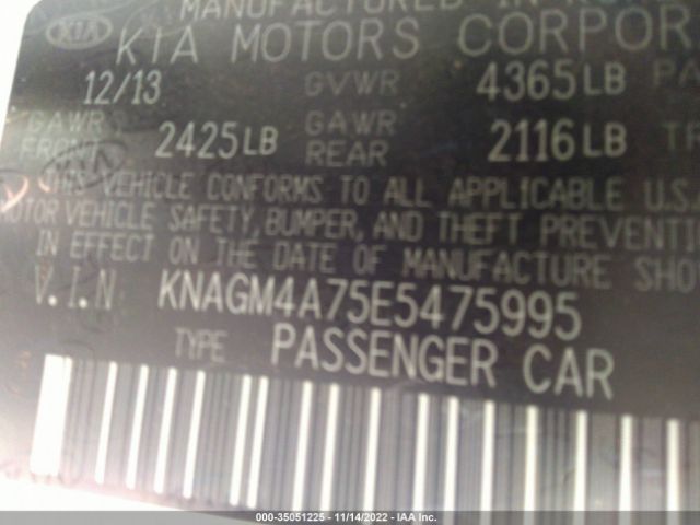 KNAGM4A75E5475995 KIA Optima Lx