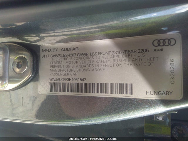 2017 Audi A3, VIN: WAUAUGFF3H1051542