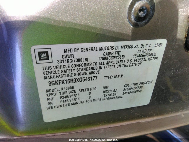 GMC Suburban 1999 3GKFK16R9XG543177 Image 10