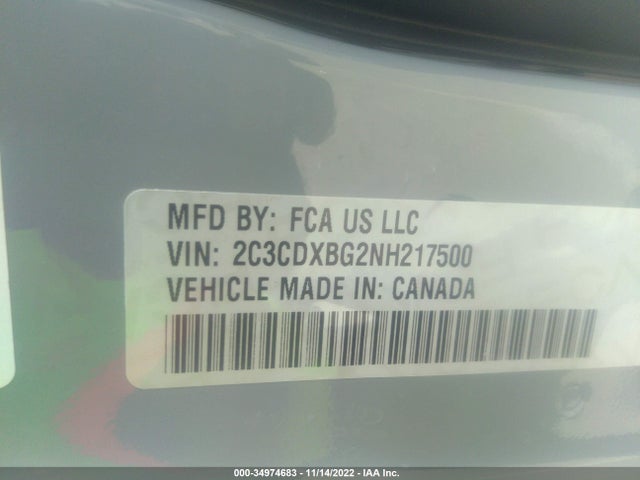 2022 DODGE CHARGER SXT VIN: 2C3CDXBG2NH217500