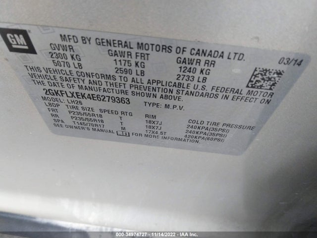 GMC Terrain Slt 2014 2GKFLXEK4E6279363 Image 9