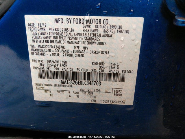 2020 Ford Ecosport, VIN: MAJ3S2GE0LC348703