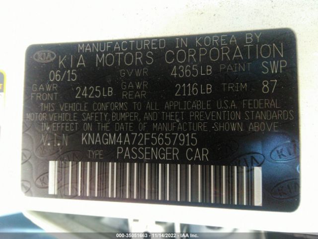 KNAGM4A72F5657915 KIA Optima Lx