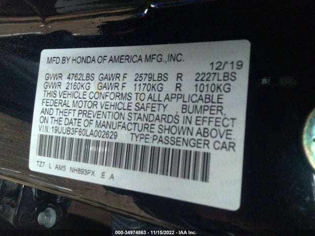 2020 Acura TLX, VIN: 19UUB3F60LA002629