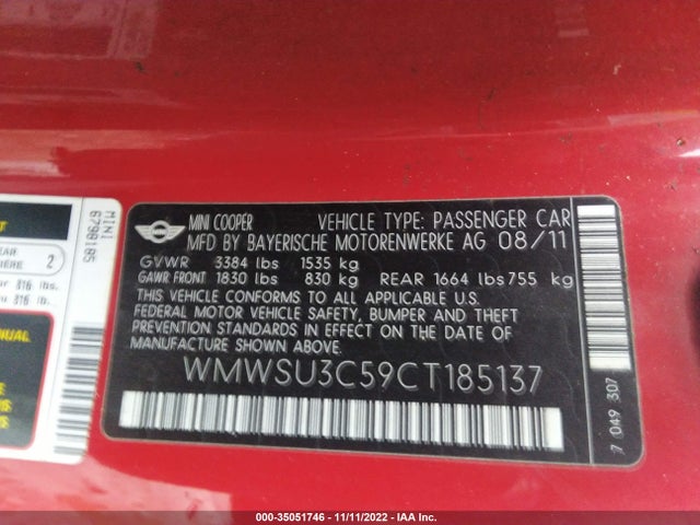 WMWSU3C59CT185137 Mini COOPER HARDTOP