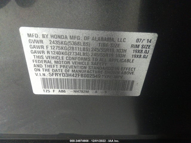 Acura Mdx Tech Pkg 2015 5FRYD3H42FB002549 Image 9