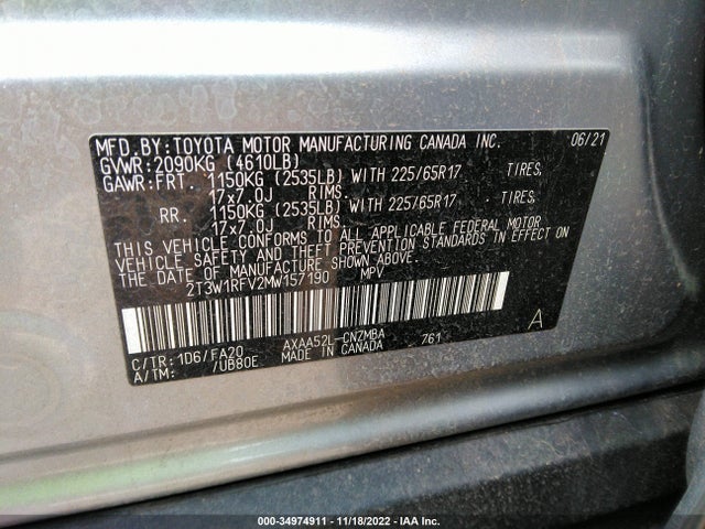 2021 Toyota RAV4, VIN: 2T3W1RFV2MW157190