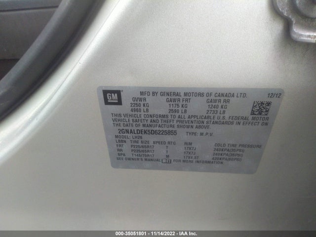 Chevrolet EQUINOX LT 2013 2GNALDEK5D6225855 Image 10
