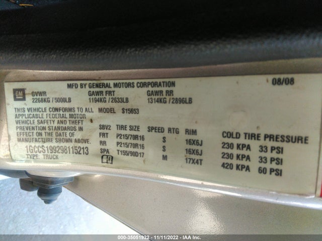 2009 CHEVROLET COLORADO WORK TRUCK VIN: 1GCCS199298115213