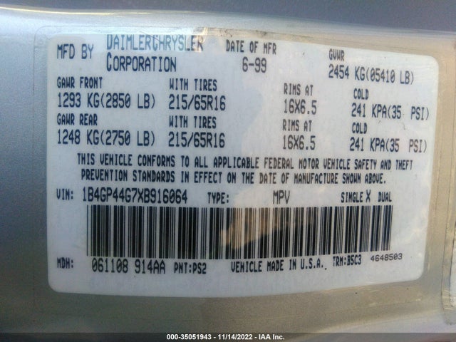 Dodge Grand Caravan Se 1999 1B4GP44G7XB916064 Image 11