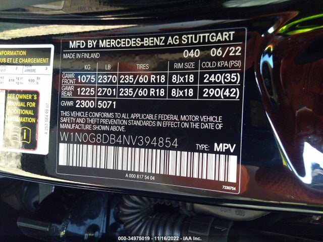 2022 Mercedes-Benz GLC-Class, VIN: W1N0G8DB4NV394854