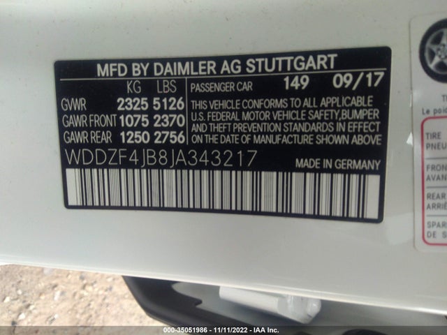 2018 Mercedes-Benz E-Class, VIN: WDDZF4JB8JA343217