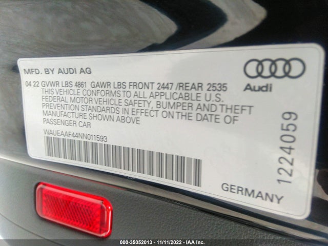 2022 Audi A4, VIN: WAUEAAF44NN011593