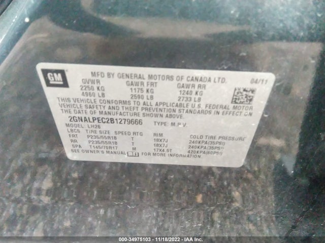 Chevrolet Equinox Lt W/2lt 2011 2GNALPEC2B1279666 Image 9
