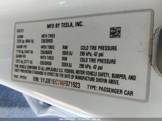 Tesla Model 3 Performance 2021 5YJ3E1EC7MF071923 Image 9