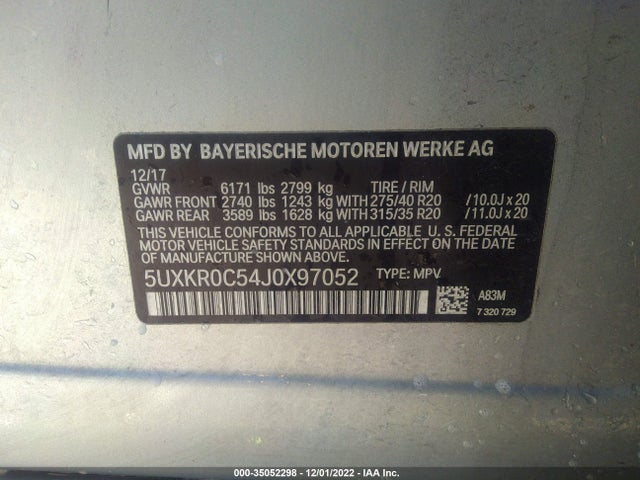 2018 BMW X5, VIN: 5UXKR0C54J0X97052