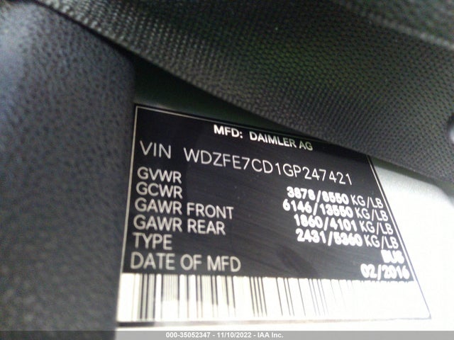 2016 Freightliner Sprinter, VIN: WDZFE7CD1GP247421