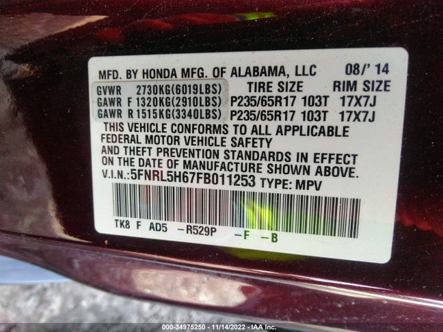 Honda Odyssey Ex-l 2015 5FNRL5H67FB011253 Image 10