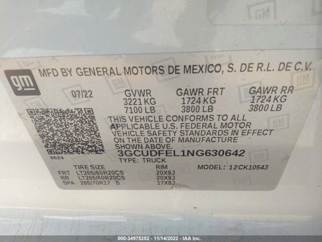2022 Chevrolet Silverado 1500, VIN: 3GCUDFEL1NG630642
