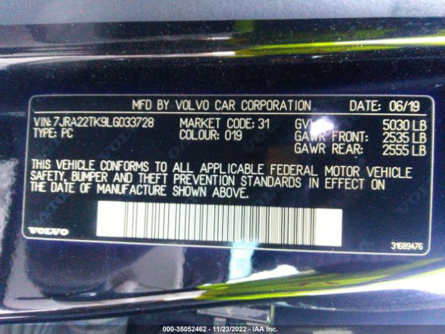 7JRA22TK9LG033728 Volvo S60 Momentum