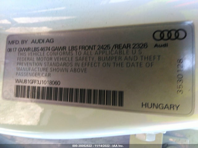2018 Audi S3, VIN: WAUB1GFF3J1018060