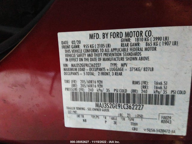 2020 Ford Ecosport, VIN: MAJ3S2GE9LC362227