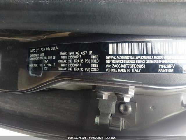 2016 JEEP RENEGADE LATITUDE VIN: ZACCJABT7GPD59051