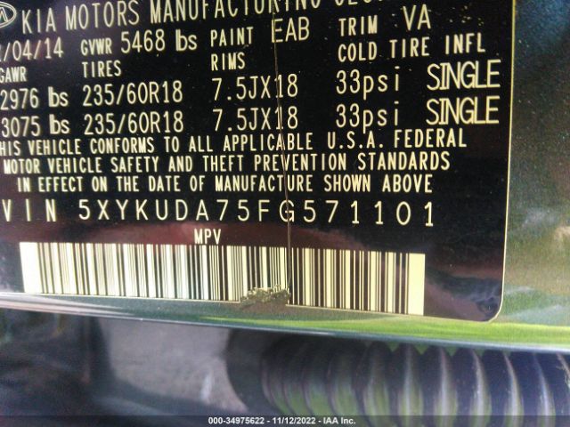 5XYKUDA75FG571101 KIA SORENTO EX