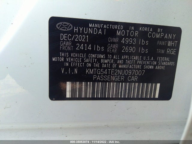 2022 Genesis G70, VIN: KMTG54TE2NU097007