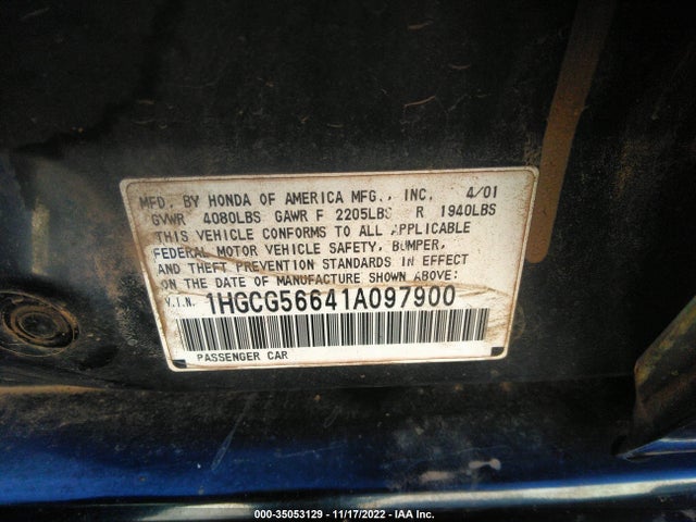 2001 HONDA ACCORD SDN EX VIN: 1HGCG56641A097900