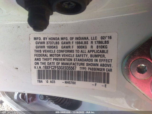 Honda Civic Sedan Lx 2016 19XFC2F53GE035567 Image 10