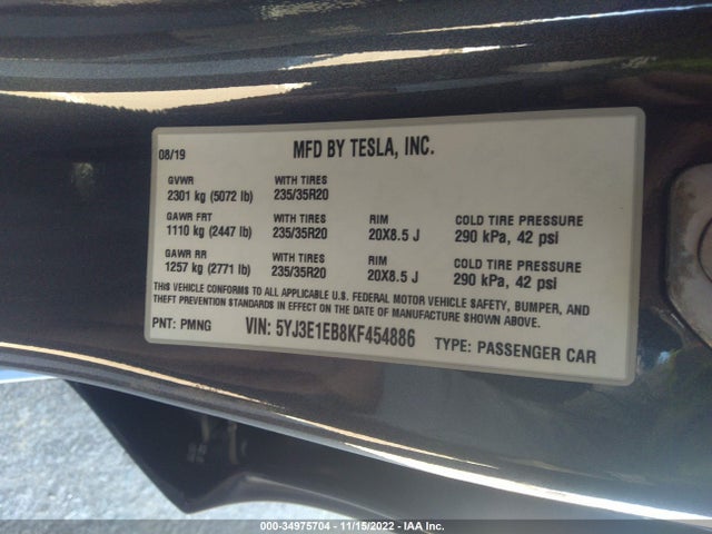 Tesla MODEL 3 2019 5YJ3E1EB8KF454886 Image 11