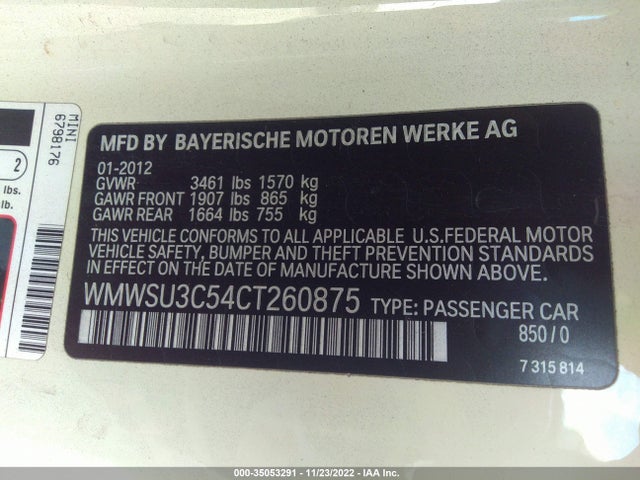 Mini COOPER HARDTOP 2012 WMWSU3C54CT260875 Image 10
