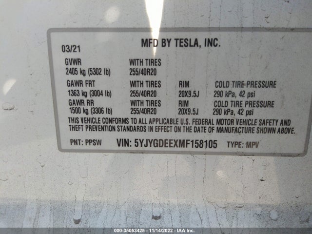 Tesla Model Y Long Range 2021 5YJYGDEEXMF158105 Image 9