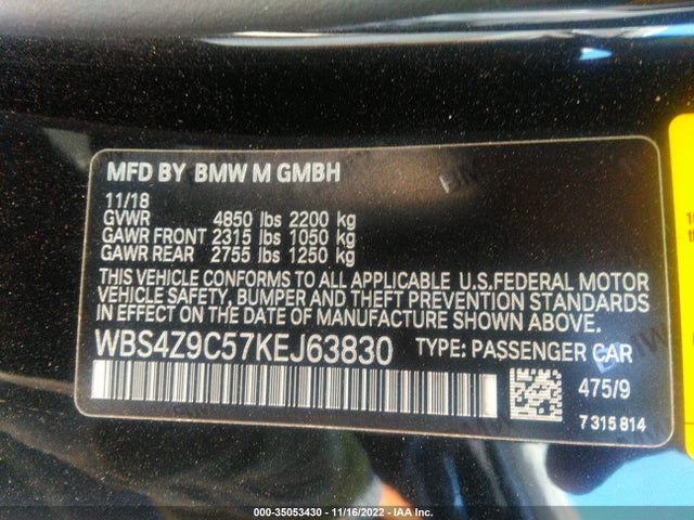 2019 BMW M4, VIN: WBS4Z9C57KEJ63830