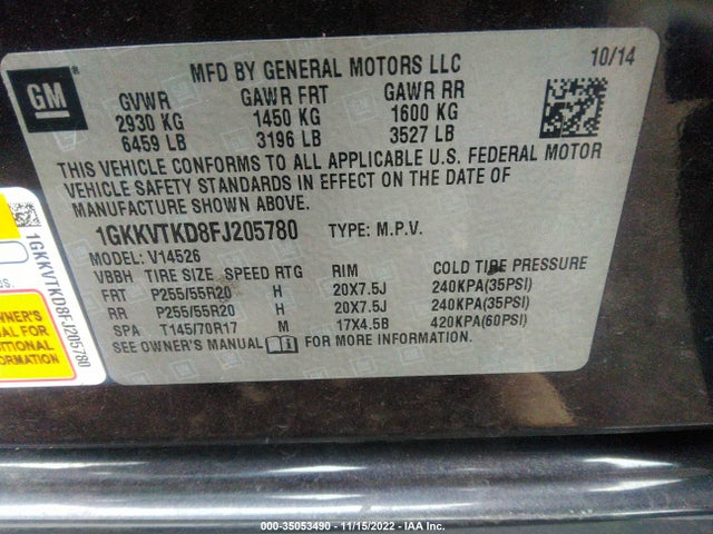GMC Acadia Denali 2015 1GKKVTKD8FJ205780 Image 9